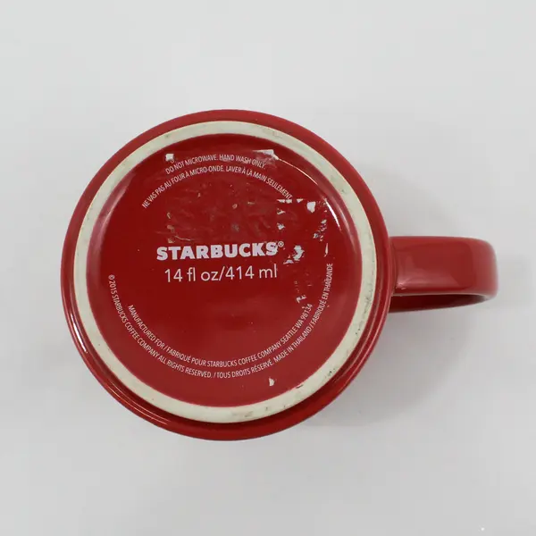 STARBUCKS 2015 Red Christmas Holiday Coffee Mug Cup Gold Ornaments