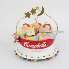 Vintage 1993 Campbell's Kids Sleeping in Soup Bowl Christmas Ornament