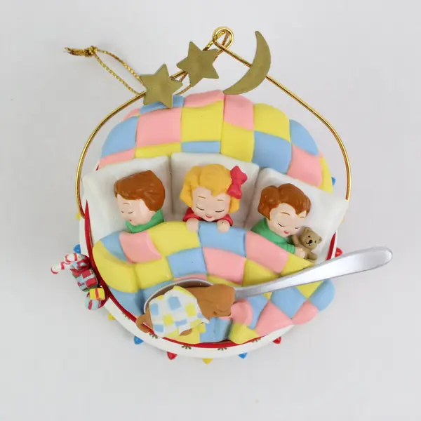 Vintage 1993 Campbell's Kids Sleeping in Soup Bowl Christmas Ornament