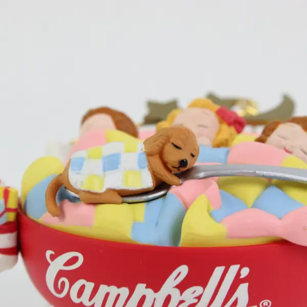 Vintage 1993 Campbell's Kids Sleeping in Soup Bowl Christmas Ornament