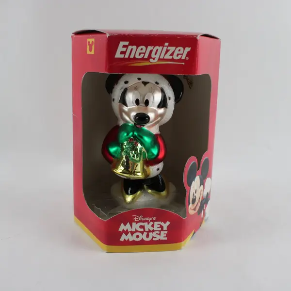 Vintage 2000 Energizer Disney Mickey Mouse Blown Glass Christmas Ornament
