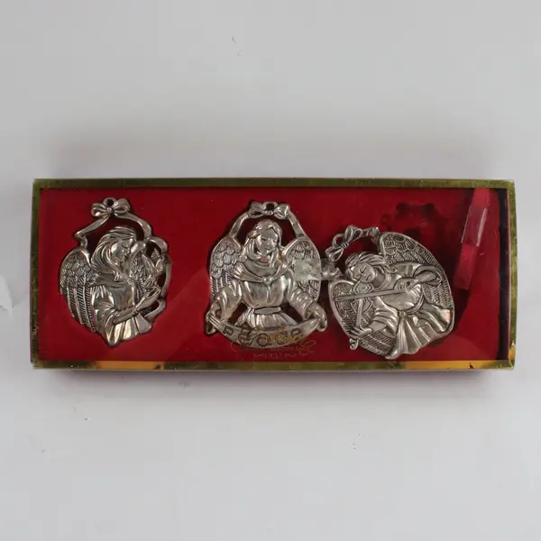 Gorham Nickel Plated Angel Ornament Set of 3 Peace Dove Violin Vintage