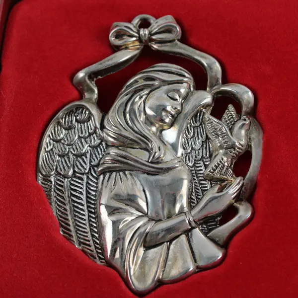 Gorham Nickel Plated Angel Ornament Set of 3 Peace Dove Violin Vintage