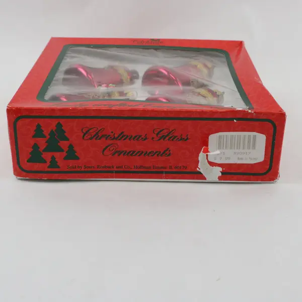 Christmas Glass Bell Ornaments Dark Red Box of 4 New