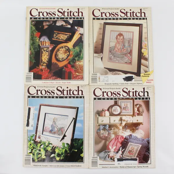 Lot of 4 Vintage 1990 Cross Stitch & Country Crafts Magazines Good