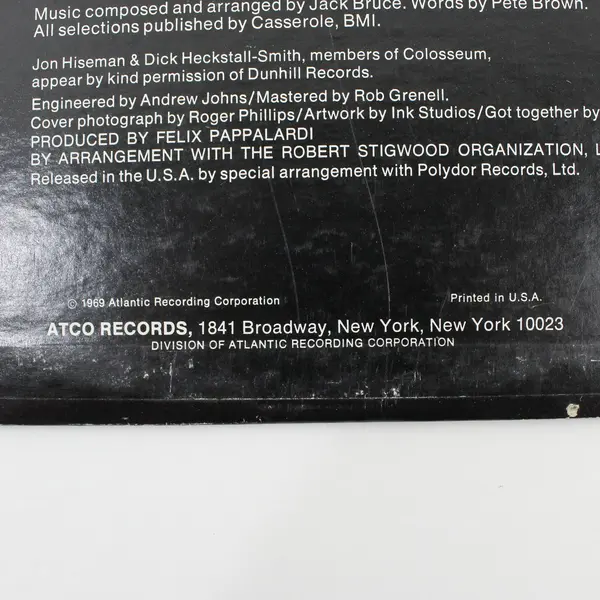 Jack Bruce Songs for a Tailor 12" Vinyl LP Atco SD 33-306