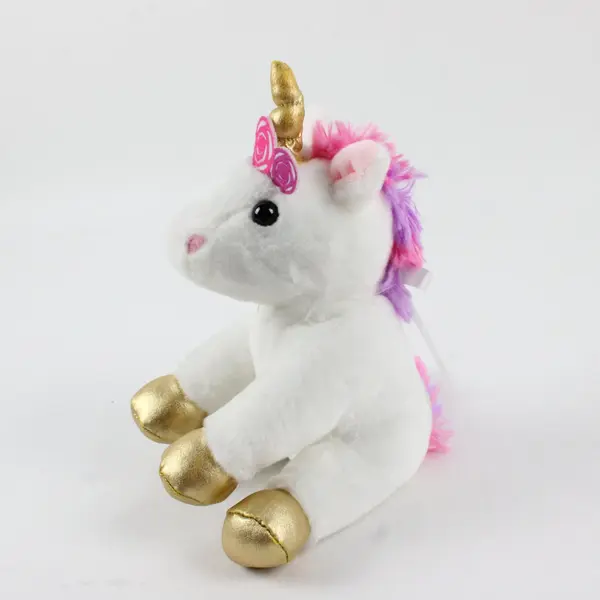 White Plush Unicorn Gold Horn Floral Wreath Crown Stuffed Animal