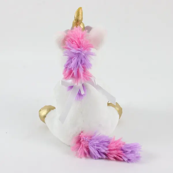 White Plush Unicorn Gold Horn Floral Wreath Crown Stuffed Animal