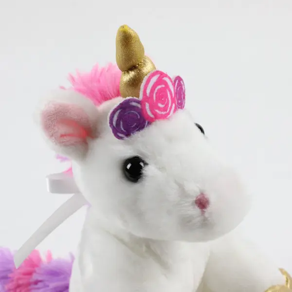 White Plush Unicorn Gold Horn Floral Wreath Crown Stuffed Animal