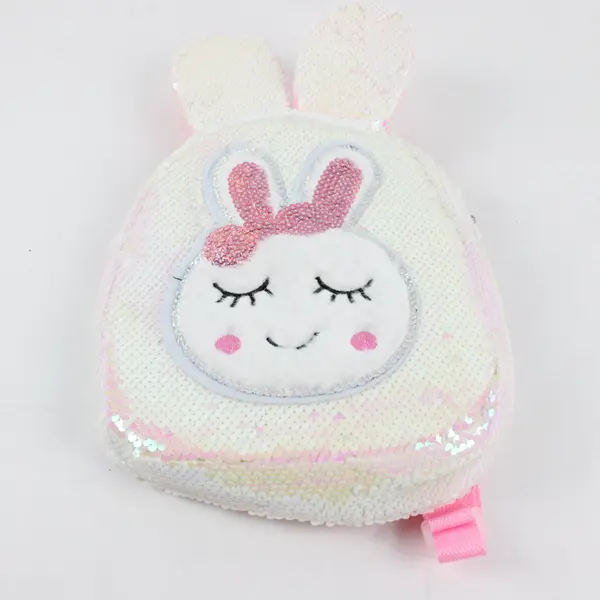 Kawaii White Sequined Plush Kids Backpack Pink Straps Bow Pre-owned