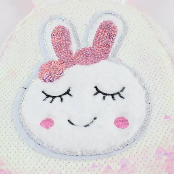 Kawaii White Sequined Plush Kids Backpack Pink Straps Bow Pre-owned