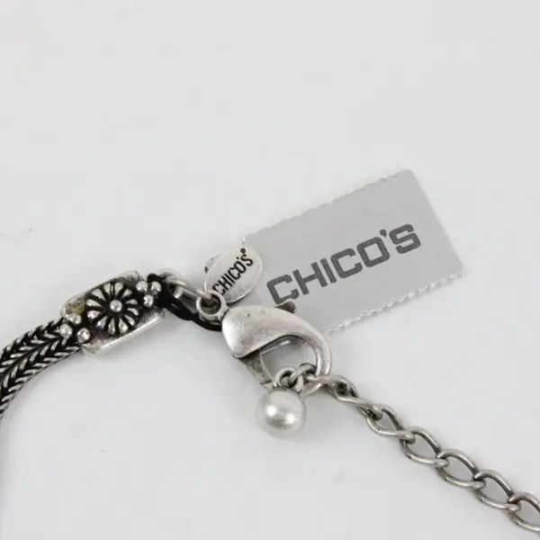 NWT Chico's Sparkly Green Acrylic Stone Silver-Tone Boho Lariat Necklace 20"