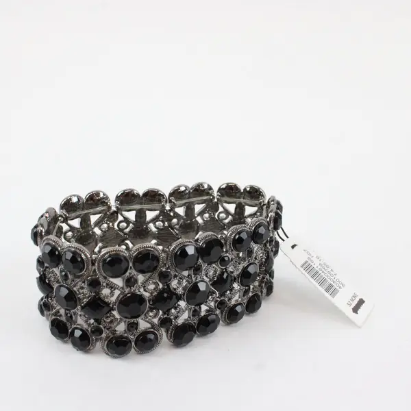 NWT White House Black Market Black and Silver-Tone Stretch Bangle Bracelet