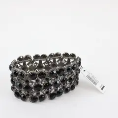 NWT White House Black Market Black and Silver-Tone Stretch Bangle Bracelet