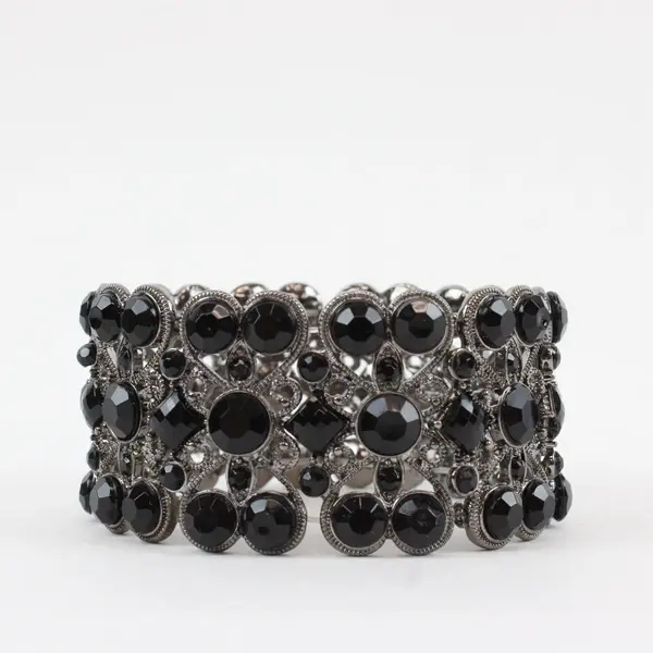 NWT White House Black Market Black and Silver-Tone Stretch Bangle Bracelet