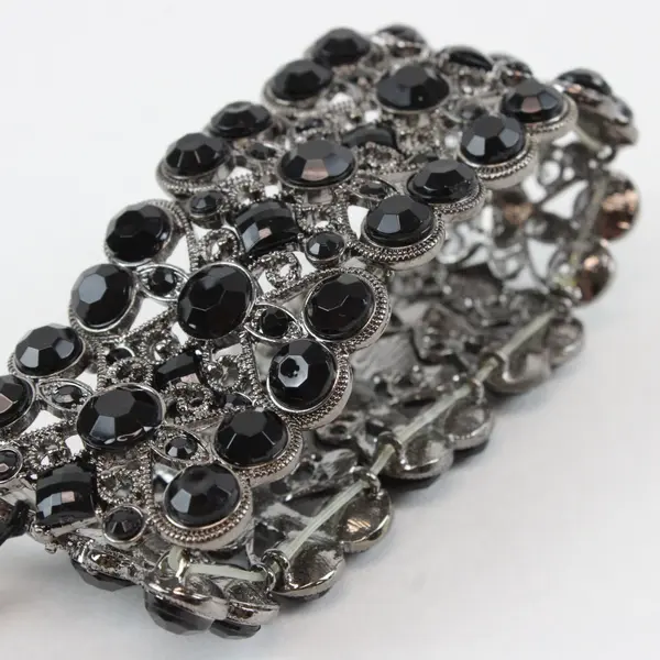 NWT White House Black Market Black and Silver-Tone Stretch Bangle Bracelet