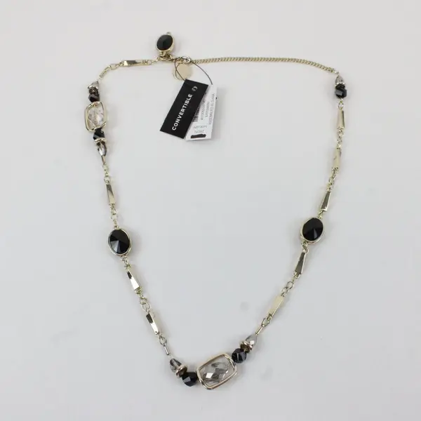 NWT White House Black Market Gold Tone Beaded Necklace Red Black Clear