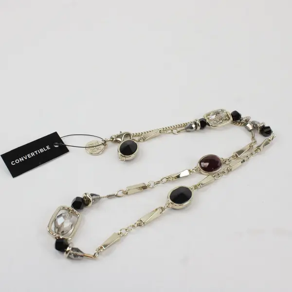 NWT White House Black Market Gold Tone Beaded Necklace Red Black Clear