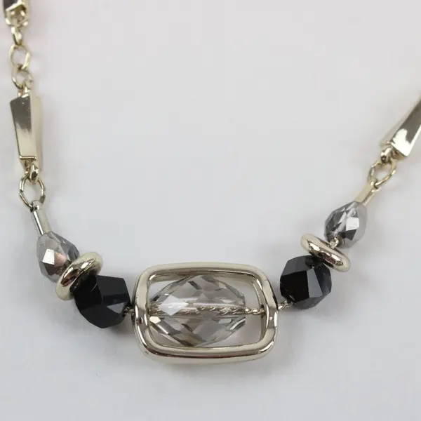 NWT White House Black Market Gold Tone Beaded Necklace Red Black Clear