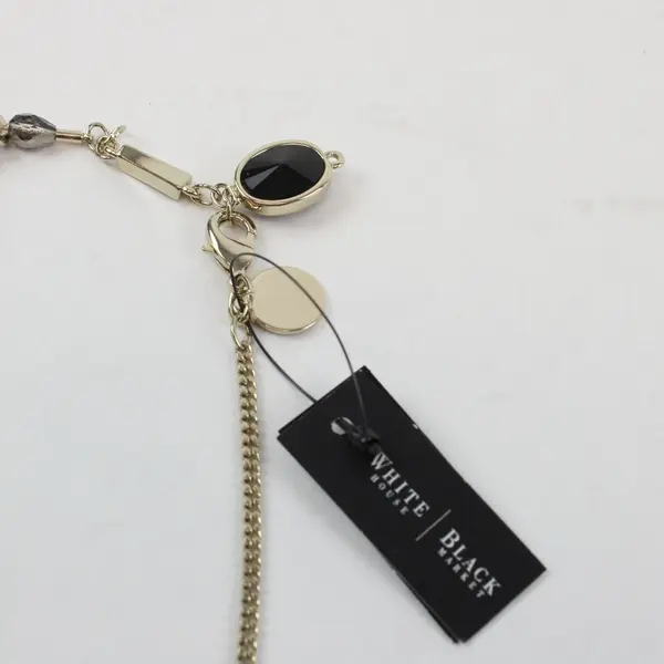 NWT White House Black Market Gold Tone Beaded Necklace Red Black Clear