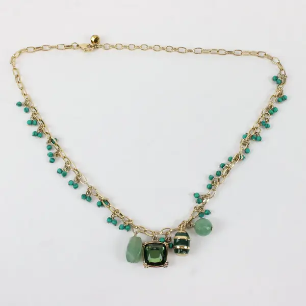 Green Beaded Gold-Tone Chain Necklace 18.5"
