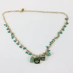 Green Beaded Gold-Tone Chain Necklace 18.5"