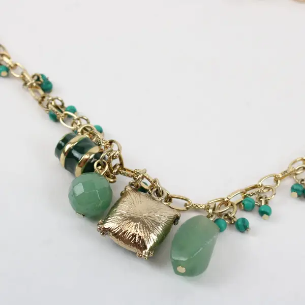 Green Beaded Gold-Tone Chain Necklace 18.5"