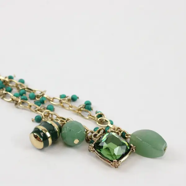 Green Beaded Gold-Tone Chain Necklace 18.5"