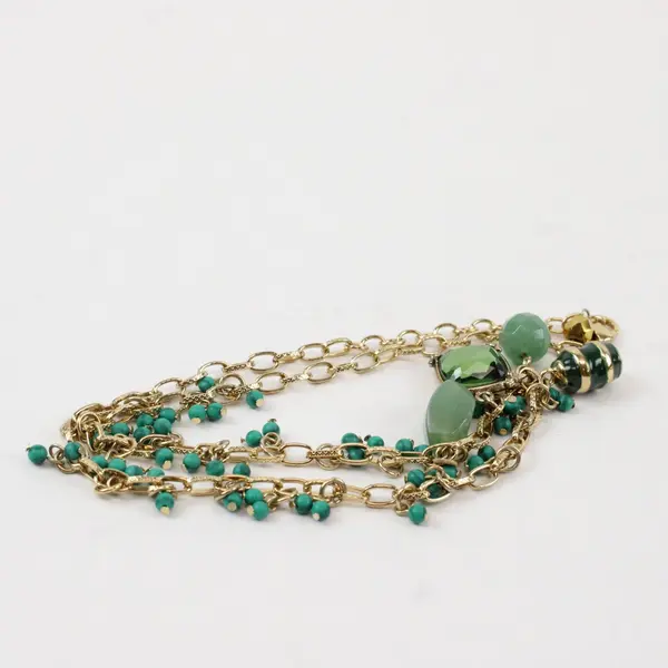 Green Beaded Gold-Tone Chain Necklace 18.5"