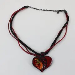 Chico's Red and Black Multi-Strand Heart Whimsigoth Boho Pendant Necklace 21"