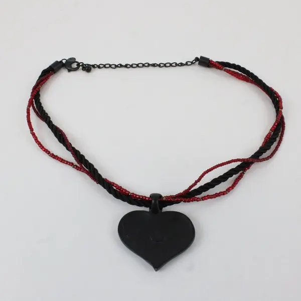 Chico's Red and Black Multi-Strand Heart Whimsigoth Boho Pendant Necklace 21"