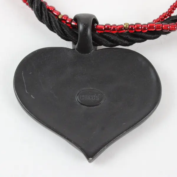 Chico's Red and Black Multi-Strand Heart Whimsigoth Boho Pendant Necklace 21"