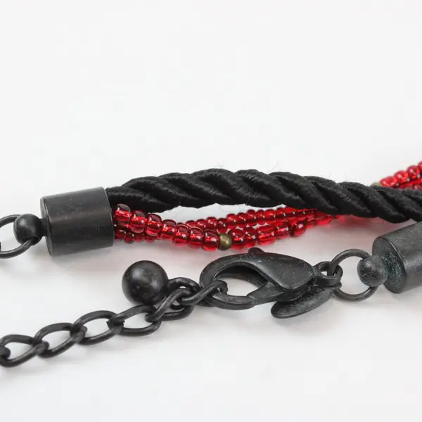 Chico's Red and Black Multi-Strand Heart Whimsigoth Boho Pendant Necklace 21"