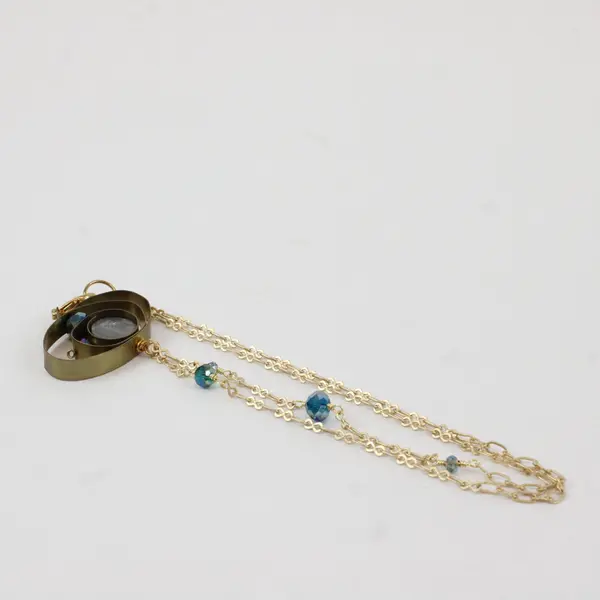 Gold-Tone Blue Druzy-Style Whimsigoth Boho Pendant Necklace 23 in