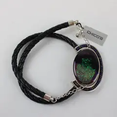 NWT Chico's Cosmos Sparkly Acrylic Stone Faux Leather Pendant Necklace 20"