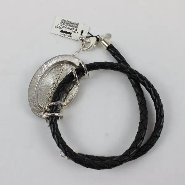 NWT Chico's Cosmos Sparkly Acrylic Stone Faux Leather Pendant Necklace 20"