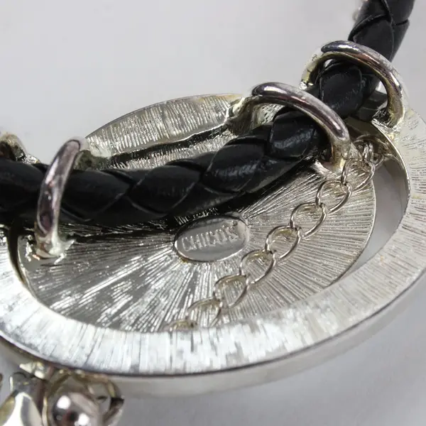 NWT Chico's Cosmos Sparkly Acrylic Stone Faux Leather Pendant Necklace 20"