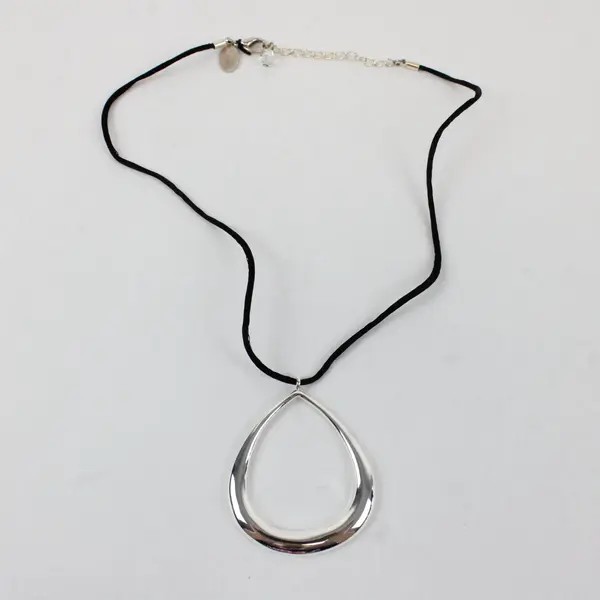 White House Black Market Silver-Tone Teardrop Pendant Black Cord Necklace 18.5"