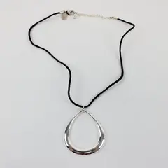 White House Black Market Silver-Tone Teardrop Pendant Black Cord Necklace 18.5"