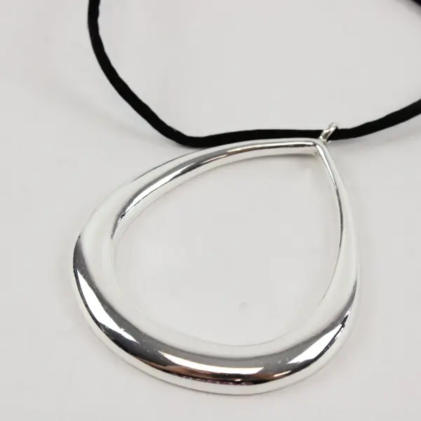 White House Black Market Silver-Tone Teardrop Pendant Black Cord Necklace 18.5"