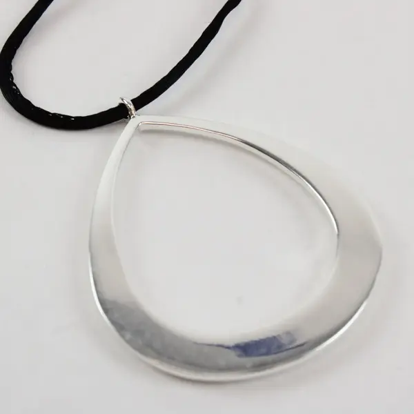 White House Black Market Silver-Tone Teardrop Pendant Black Cord Necklace 18.5"