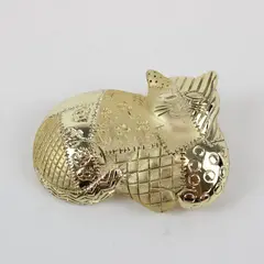 Vintage AJC Patchwork Cat Gold-Tone Brooch 2"
