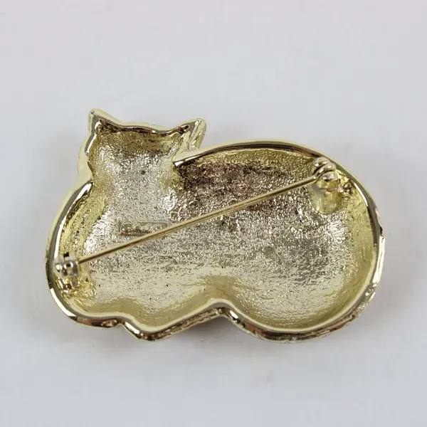 Vintage AJC Patchwork Cat Gold-Tone Brooch 2"