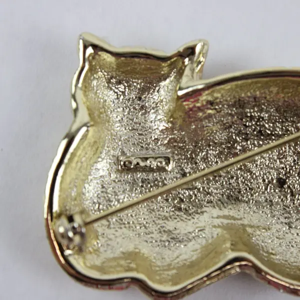 Vintage AJC Patchwork Cat Gold-Tone Brooch 2"