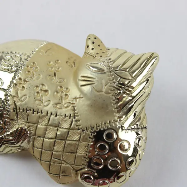 Vintage AJC Patchwork Cat Gold-Tone Brooch 2"