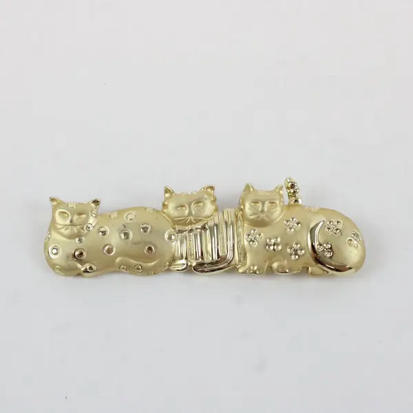 Vintage AJC Cat Trio Gold-Tone Brooch 3"