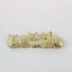 Vintage AJC Cat Trio Gold-Tone Brooch 3"