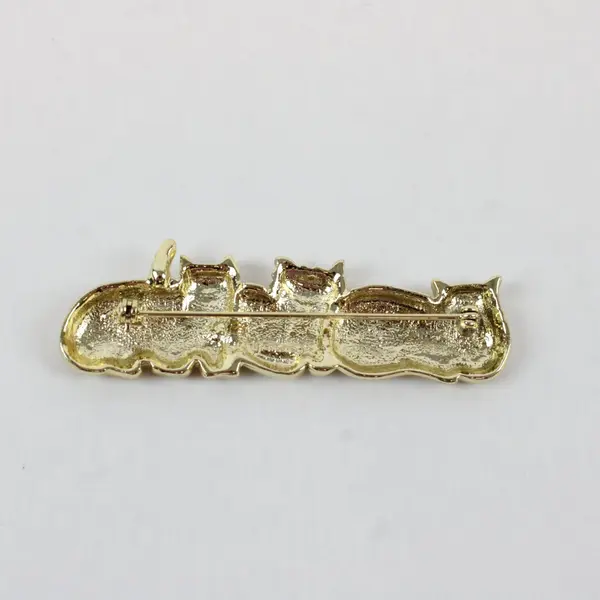 Vintage AJC Cat Trio Gold-Tone Brooch 3"