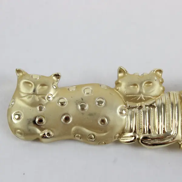 Vintage AJC Cat Trio Gold-Tone Brooch 3"