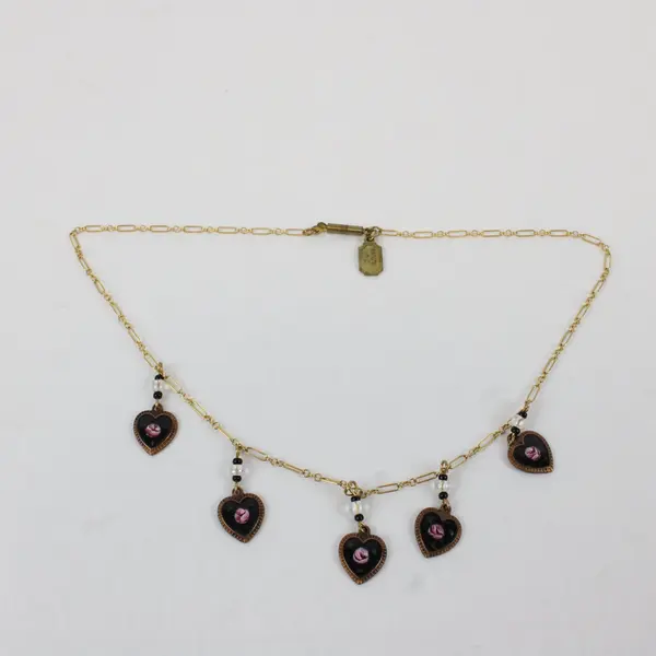 Vintage Signed Kingston N.Y. Gold-Tone Multi-Heart Charm Necklace